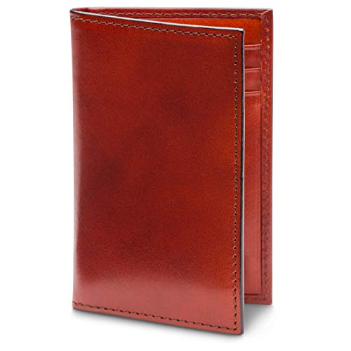 Image of Bosca Men's Leather Card Holder Wallet - Italian Full Grain Vegetable Tanned Credit Card Case - 6 Card Slots, 2 Receipt Wells - Classic Glossy Finish - Gift-Ready Packaging - Cognac Brown