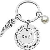 Dad Memorial Keychain - Loss of Loved Father Gifts - Guardian Angel in Heaven - Keyring in Memory of Dad - Remembrance Keepsake for Daughter & Son