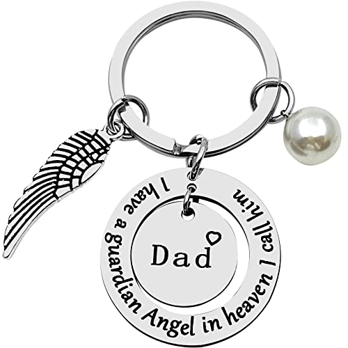 Dad Memorial Keychain - Loss of Loved Father Gifts - Guardian Angel in Heaven - Keyring in Memory of Dad - Remembrance Keepsake for Daughter & Son