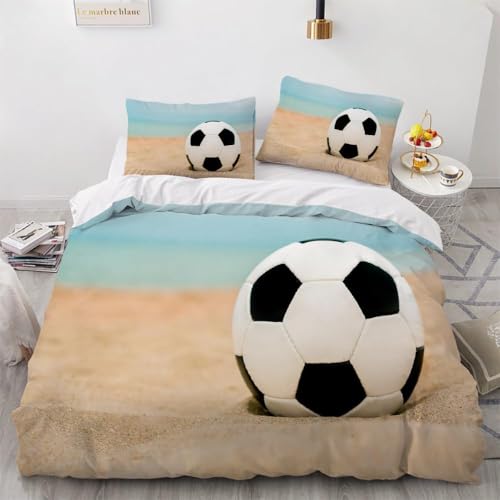 Funda Nórdica Cama 135/150 Fútbol Impresión 3D Microfibra Suave Ropa de Cama Estilo Deportivo Funda Edredon 220x240 cm con Cremallera y 2 Fundas de Almohada 50x75 cm h.4547