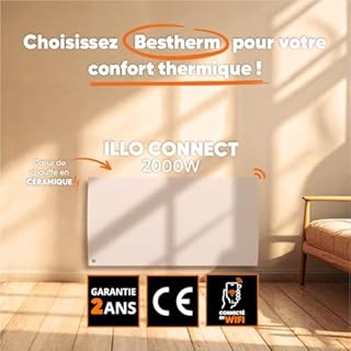 BESTHERM - Radiateur électrique fixe connecté WIFI à inertie sèche céramique 2000W Bestherm ILLO CONNECT horizontal blanc