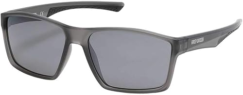 HarleyDavidson - Gafas de sol cuadradas para hombre, montura gris con lentes de espejo ahumado y agarre texturizado en las patillas, protección UV