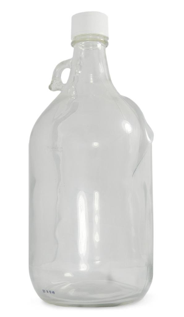 Qorpak GLC-02234 Safety Coated Clear Glass Jug with 38-439 White Polypropylene F422 HDPE Foam Lined Cap, 84oz Capacity, 137mm OD x 310mm Height (Case of 6)