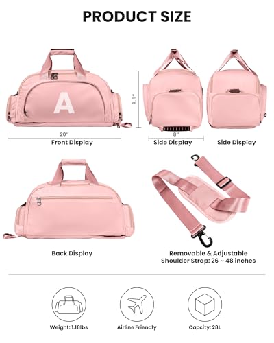Gift for 8 9 10 11 12 13 14 15 16 Year Old Girls, Initial Gym Bags with Shoe Compartment, Dance Bag for Girls, Monogram Kid Overnight Bags, Sweet 16 Gifts for Daughter (Letter A)3
