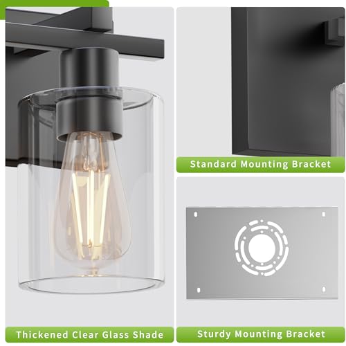Image of Bathroom Vanity Light,4 Light Matte Black Light Fixture with Thickened Clear Glass Shade, 30 inch Modern Wall Sconce, Bathrooms Vanity Light Over Mirror for Bathroom