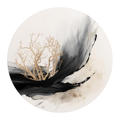 DEQORI Carta da parati rotonda autoadesiva Ø 80 cm | motivo albero degli elementi | tela tessile – staccabile, decorativa e indeformabile – per soggiorno, ufficio, corridoio o cameretta dei bambini