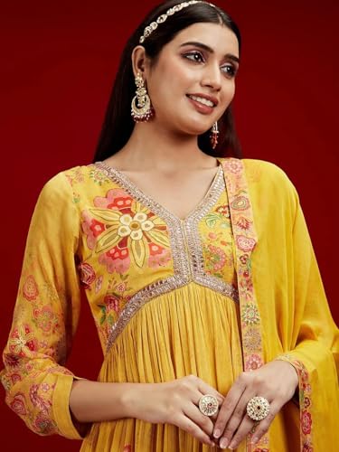 Image of KD Georgette Women's Anarkali Floral Printed Kurta Pant Set with Dupatta Kurta Kurti for Women