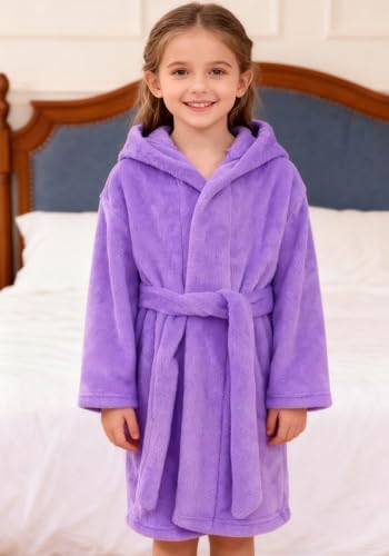 Image of Boys Girls Bathrobes,Toddler Boy Girl Robes,Children's Plush Soft Coral Fleece Hooded Pajamas Sleepwear for Kids