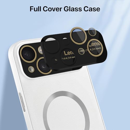 Image of Vaku Luxos Premium Polarized Leather Back Cover for iPhone 15 Plus Texture Full Lens Protection Silicon Case Scratch Resistant Slim Thin Compatible with Mag-Safe - White