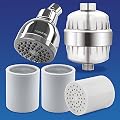AquaBliss SF100 High Output Revitalizing Shower Filter & TurboSpa 3 Inch High Pressure Shower Head w/Flow Restrictor Plus 3 AquaBliss Replacement Cartridge SFC100 High Output Multi Stage Filter