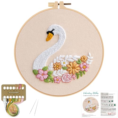 Image of Louise Maelys Swan Floral Embroidery Kit for Beginners DIY Gift Set | Cross Stitch Kit for Adults Creates Relaxing Crafts and DIY Needlepoint Kit for Handmade Decor, Gifts and Creative Hobbies