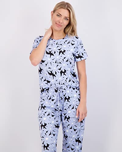 Real Essentials 2 Pack: Womens Pajamas Short Sleeve Sleepwear Tops and Capri Pants Pjs Print Pajama Sets (Available In Plus)4