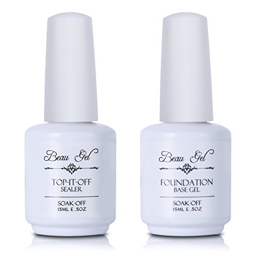 Gel top and base coat, Beau Gel UV LED Soak off Gel Nail Polish Set Nail Starter Kit (0.5 fl oz Each, 2pcs)