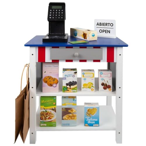 WOOMAX - Supermercado Juguete Madera con Accesorios (Tienda mostrador Juguete Luz, Sonidos, Caja registradora) (85385)