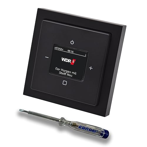 Busch Jäger DAB+ (DAB PLUS) Unterputz Radio (8215U-101) Future Linear Schwarz Matt, Komplett-Set 8215 U – 101, Rahmen und Radioabdeckung inkl. EBROM Phasenprüfer zur Montage des Geräts