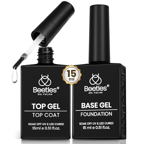Beetles No Wipe Gel Top Coat and Base Coat Set for Gel Nail Polish - 2Pcs 15ml Super Shiny and Long...