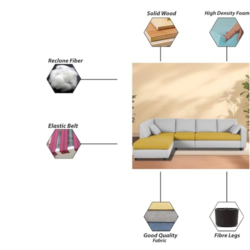 Image of Florian LHS 6 Seater L Shape Sofa Set for Living Room (Yellow Grey Fabric) Premium Fabric Sofa