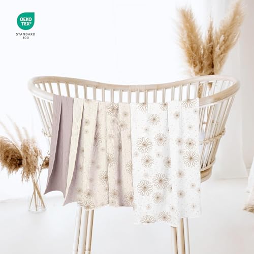 Image of lulumoon Baby Muslin Swaddle Blankets: Soft Receiving Blanket for Newborn - Cotton Swaddling Blankets for Neutral 3Pack(SandDaisy)