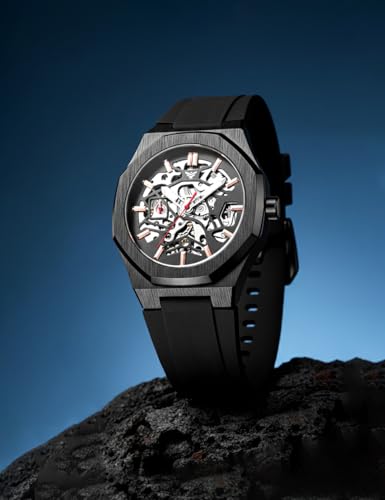 Image of ALTURA Onyx Skeleton Automatic Men's Watch - Octagonal Case, Self-Winding Mechanical Movement, Silicone Strap