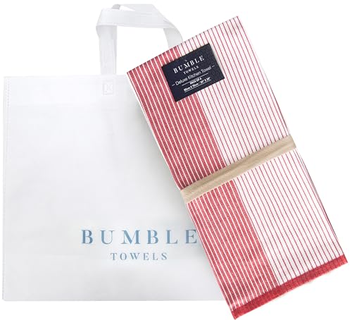 Premium Kitchen Towels (20”x 28”, 6 Pack) | Large Cotton Dish Towels | Flat & Terry Highly Absorbent Kitchen Linen Set with Hanging Loop | Red