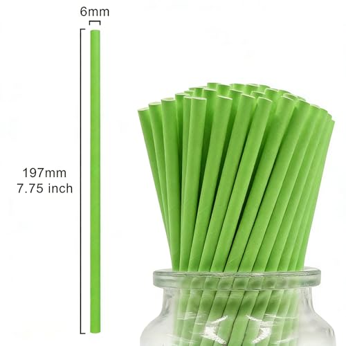 Solide Grüne Papier Strohhalme – 19,7 cm x 0,6 cm, 100 Stück Grüne Trinkhalme für Weihnachten, Weihnachtsfeier Dekoration, DIY Bastelarbeiten, 100% Biologisch Abbaubare