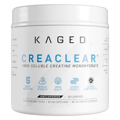 Kaged CreaClear Creatine Monohydrate Powder - Mixes Clear & Dissolves Completely, No Grit - Premium Micronized Creatine for Strength, Performance & Muscle Support - Unflavored - 100 Servings