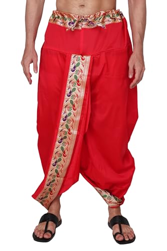 Image of Rameshwaram Fabrics Mens Ready to Wear Silk Dhoti with Angwastra Set - Pocket Dhothi
