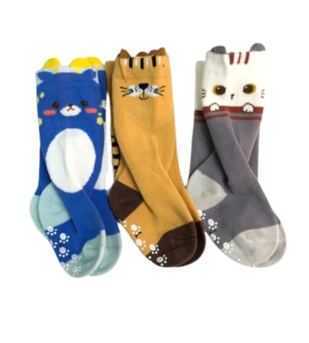 Kit 3 Pares Meia de Bebê Antiderrapante Infantil Cano Longo Unissex (Sortidas, 21-24)