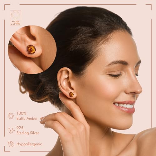 Amber Stud Earrings - Certified Handmade Natural Baltic Amber Stone 925 Sterling Silver Hypoallergenic In Gift Box - Amber Culture4