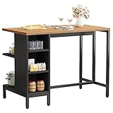 LITTLE TREE Kitchen Island with 5 Storage Shelves, 43 Inch Kitchen Shelf Coffee Bar Table with Large Worktop, Industrial Butcher Block Island, Space Saving, Dark Walnut（Stools Not Included）