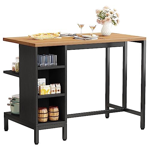 LITTLE TREE Kitchen Island with 5 Storage Shelves, 43 Inch Kitchen Shelf Coffee Bar Table with Large Worktop, Industrial Butcher Block Island, Space Saving, Dark Walnut（Stools Not Included）