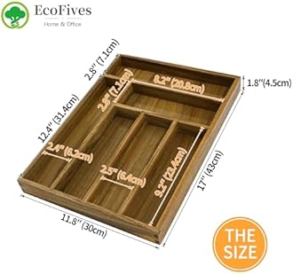 EcoFives Luxury Acacia Kitchen Drawer Organizer - Silverware Organizer - Utensil Holder and Cutlery Tray with Grooved Drawer Dividers for Flatware and Kitchen Utensils (6 Slot)