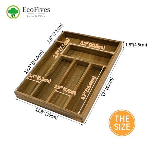 EcoFives Luxury Acacia Kitchen Drawer Organizer - Silverware Organizer - Utensil Holder and Cutlery Tray with Grooved Drawer Dividers for Flatware and Kitchen Utensils (6 Slot)