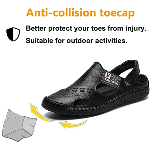 Asifn Men's Outdoor Causal Sandals Closed Toe Adjustable Leather Sport Sandal Summer Beach Walking Slides4