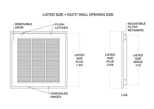 Image of Fits 14x30 Duct Opening | Steel Return Air Filter Grille by Handua [Removable Door] for 1-inch Filters | Vent Cover Grill | White | HVAC Cold Air Intake Grille | Out Dim: 16 5 /8 inchW X 32 5 /8 inchH