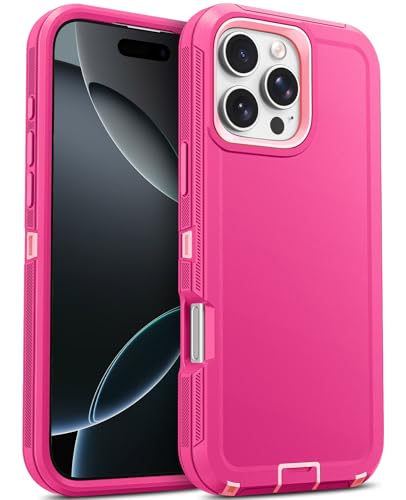 Coque iPhone 16 Pro Max Jelanry antichoc double couche avec trous de sangle rose