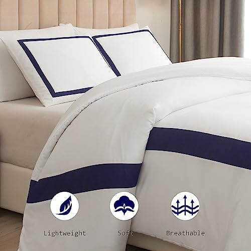 Osvino XKRKSJT-1A-55 Hotel Duvet Cover Set King Size 3Pcs Microfiber Navy Line Pattern Bedding Collection Ultra Soft Breathable Duvet Cover thumb #2