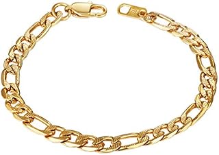 PROSTEEL Mens Gold Plated Figaro Chain Bracelet, 19/21CM (Send Gift Box)