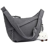 Micmores Crossbody Bag Damen Umhängetasche, Cord Tasche Casual Schultertasche Moon Bag Halbmond Tasche mit verstellbarer Schultergurt, Stylische Handtasche für Arbeit, Reisen, Alltag(Grau)
