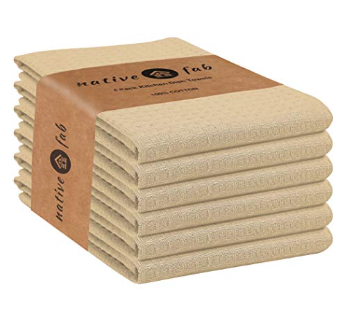 Native Fab 6er Set Küchentücher aus Baumwolle 40,6 x 66 cm saugfähig langlebig waschbar Geschirrtücher Geschirrtücher Barhandtücher Putztücher Küchentücher mit Aufhängeschlaufe beige Cover