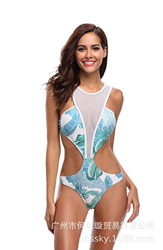 Bikini de una pieza de malla estampada MU Blanco L para mujer 4