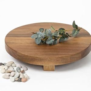 Round Acacia Wood Riser Stand 25cm – Wooden Display Stand for Kitchen Counter, Coffee Station, Bathroom, Plants Candles – Rustic Countertop Riser Tray