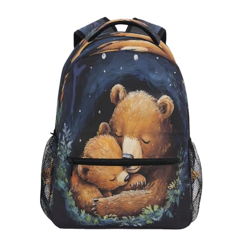 Bear Sleeping Navy Blue Backpack for School Boys Girls Adults Kids Bookbag Laptop Bag 15L