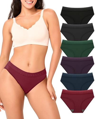 BAMBOO COOL Womens Underwear Bikini Underpants Lace Hipster Panties Soft Stretch Moisture Wicking Panties for Women, 6-Pack