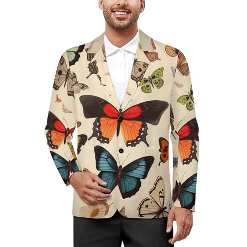 Vintage Butterfly Pattern Men's Casual Blazers Slim Fit Sport Coats Blazer Two Buttons Suit Jacket for Work Party