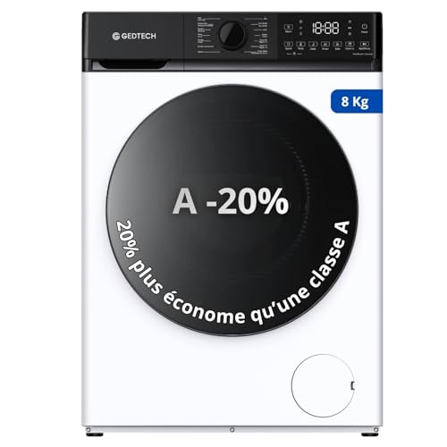 Lave-linge frontal GEDTECH GLL81400WH - 8 Kgs - 1400 tr/mn - 16 programmes - Eco - Intensif - Rapide – Très Faible conso - Classe A-20%