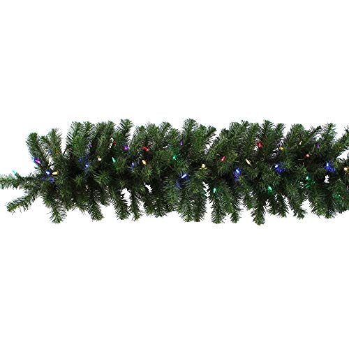 Vickerman 9' Douglas Fir Artificial Christmas Garland, Multi-Colored LED Lights - Faux Fir Christmas Garland - Seasonal Indoor Home Decor