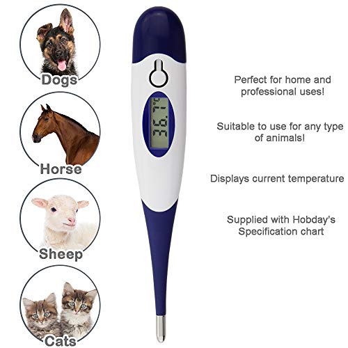 Digital Pet Thermometer for Animal Owners of Dogs Cats Horses Vets Flexible Temperature Probe Includes Veterinary Hobdays Chart - Thumbnail 4