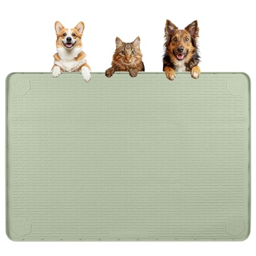 Dog Food Mat, Extra Large 40" x 28" Silicone Pet Feeding Mat for Small, Medium, and Large Pets Non-Slip, Easy to Clean, Green