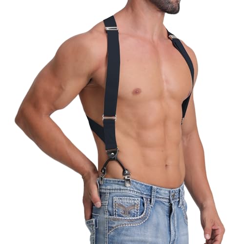 LazarsSpace Men\'s Side Clip Suspenders - Extra Long, Dual Clips, Perfect for Big & Tall 1.38 Inch Wide Strap- Secure Fit, Ultimate Comfort, and Belly Relief, Black - Thumbnail 7